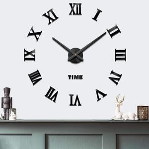 Mintime Modern Frameless DIY Wall Clock Large 3D Wall Watch Mirror Numbers for Home Office Decorations, Black