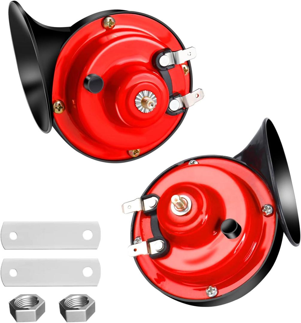 Train Horn for Trucks - 130 DB Super Loud Boat Horn Marine, 12V Waterproof Electric Snail Horns, Air Horn for Car Trucks Motorcycles Boat Kit Replacement Auto Accessories, 2 Pcs, Red