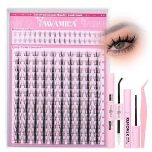 Yawamica Manga Lash Clusters Kit with Bottom Lashes DIY Eyelash Extension Kit Fairy Eyelash Clusters 8-16mm Individual Lashes Clusters Wispy Cluster Lashes with Bond and Seal Remover and Lash Tweezers