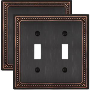 Metal Wall Plates, Switch Plates and Outlet Covers, Decorative Pearl Design (2 Toggle 2PK, Aged Bronze, Midsize)