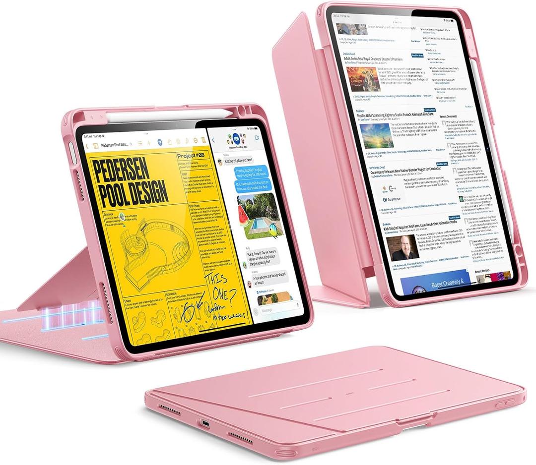 ESR for iPad Air 11 Inch Case M4/M3/M2 (2026/2025/2024), iPad Air 5th/4th Gen Case (2022/2020), Vertical Stand Cover, Multi Stand Angles, Ultra-Stable Cover with Pencil Holder, Flip Series, Pink