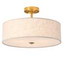 17.7" Gold Semi Flush Mount Ceiling Light,3-Light Modern Linen Fixture