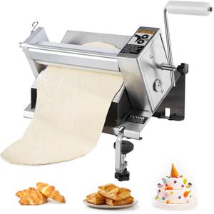 VEVOR Manual Dough Sheeter Machine, Puff Pastry Sheeter and Fondant Roller, Removable Handle, Panel, Roller for Easy Cleaning, Max 1/2 inch Adjustable Thickness, for Home or Small Commercial Kitchens