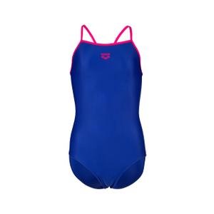 ARENA Feel Girls' Youth Light Drop Back Solid Swimsuit Waterfeel Comfortable One Piece Suit Pool or Beach, US Size 2T/16, Neon Blue/Freak Rose