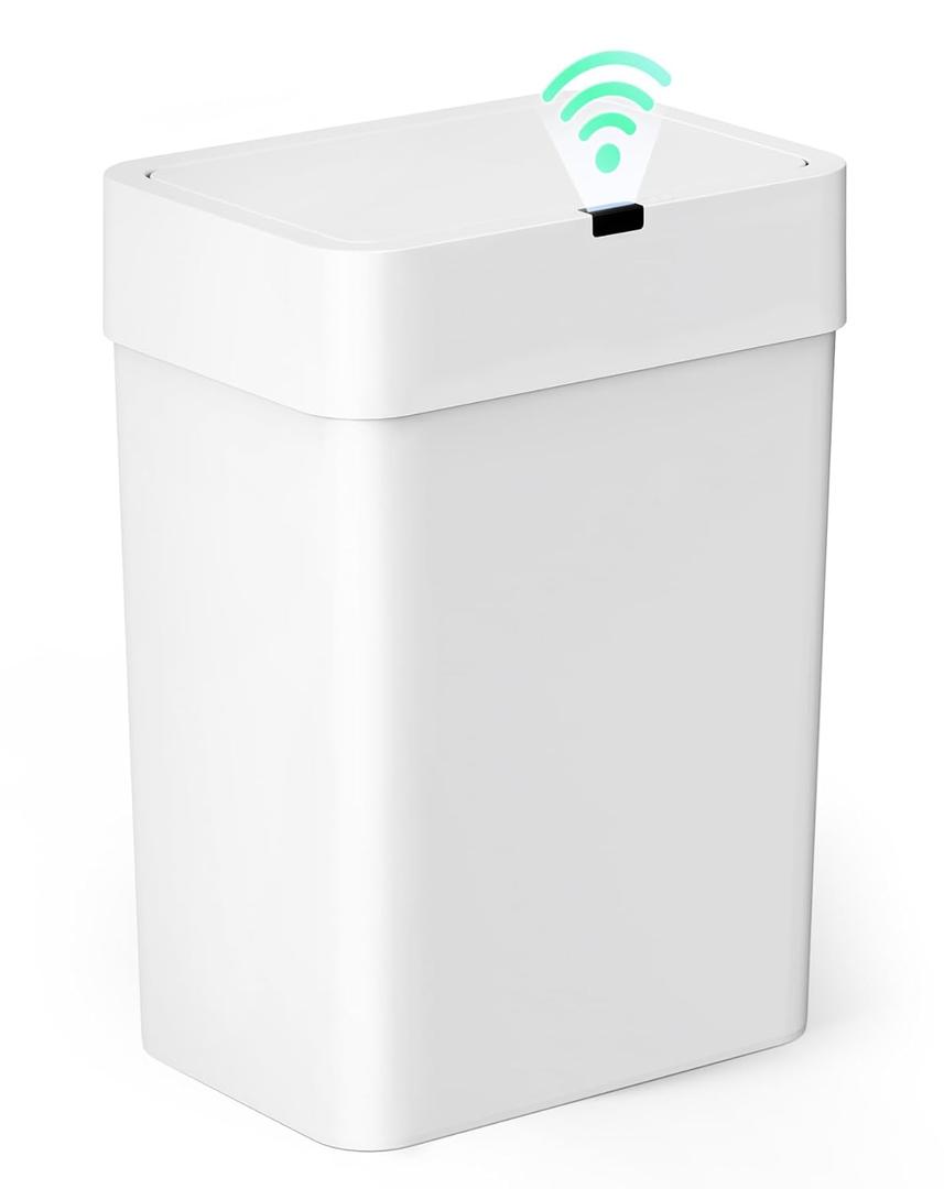 Cesun Bathroom Trash Can with Lid, 4 Gallon Motion Sensor Garbage Can Automatic Touchless Trash Cans, Slim Plastic Smart Waste Basket for Bedroom, Office, Living Room, White