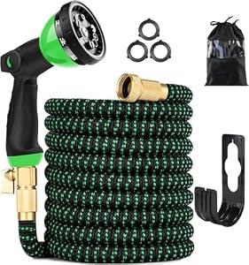 75 ft Expandable Garden Hose - Kink Free Flexible Water Hose with Thumb-Controlled 10-Function Nozzle, 3/4 Solid Brass Connectors, Retractable Latex Core - Lightweight Expanding Hose