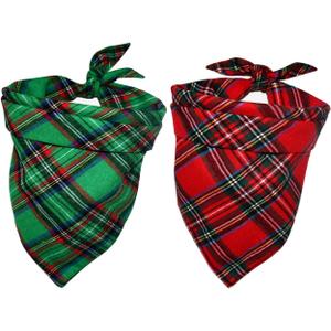 Malier 2 Pack Dog Bandana Christmas Classic Plaid Pets Scarf Triangle Bibs Kerchief Set Pet Costume Accessories Decoration for Small Medium Large Dogs Cats Pets (Green + Red, Small)