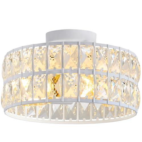Ruibutrade Modern Semi Flush Mount Ceiling Light - 11.8-Inch 3-Light Crystal Chandelier, White Ceiling Fixture for Bedroom Hallway Kitchen, Close-to-Ceiling Lighting with E26 Bulb Bases