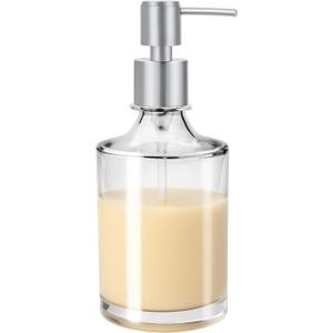 OGGI 10oz Round Glass Soap Dispenser with Satin Silver Pump  Elegant Refillable Oggi Soap Dispenser for Bathroom, Kitchen Sink, or Hand Sanitizer  Rust-Resistant Dispenser Pump for Daily Use (Clear)