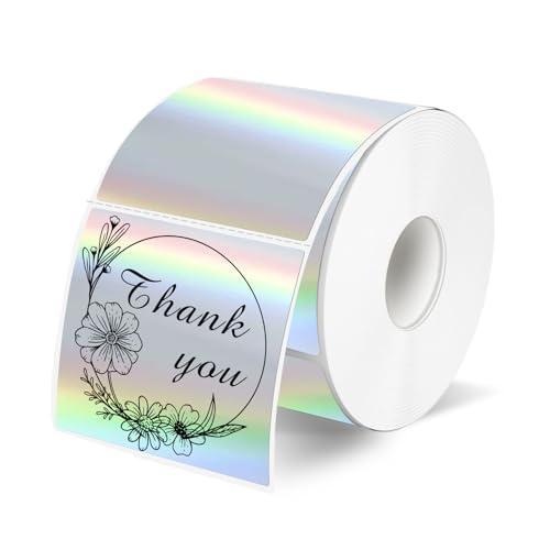 Yeachlaing 2"x2" Silver Square Thermal Label Stickers,Self-Adhesive Square Direct Thermal Labels,300 Sheets with Perforation Line in ROLL