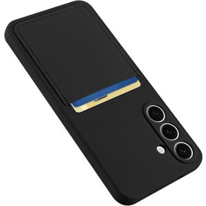 Designed for Samsung Galaxy S25 Plus Case with Card Holder for Women Men Soft Liquid Silicone Cover [Microfiber Lining] Shockproof Slim for Samsung Galaxy S25 Plus Wallet Case Black