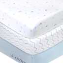 American Baby Company 3 Pack 100% Natural Cotton Fitted Mini Crib Sheets 38" x 24" - Soft & Breathable Small Nesting Portable Sheets, Fits Pack N Play Mattresses, Blue Star/Zigzag, for Boys & Girls
