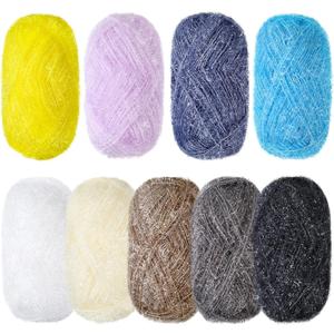 Timgle 9 Skeins Scrubby Yarn for Dishcloths Rainbow Sparkly Yarn for Crocheting Knitting Dishwashing Dishcloths Craft Project (Classic)