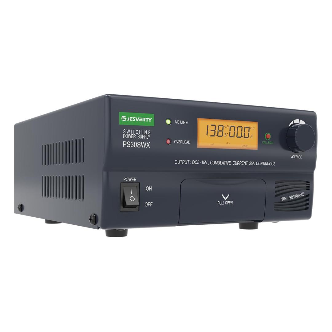 PS-30SWX DC Regulated Universal Bench Power Supply, AC-to-DC Power Convertor, 13.8V(5-15V Adjustable) 30A(Max), w/Audio Jack&Speaker, Callsign Storage, Multiple Connections for HAM&Amateur, 30SWX(5-15V 30A)
