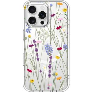 MOSNOVO Case for iPhone 16 Pro Max, [Compatible with Magsafe] [Buffertech 6.6ft Military-Grade Drop Protection] [Anti Peel Off Tech] Clear Phone Case Design - Floral Garden