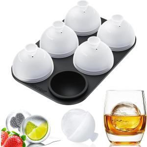 Whiskey Ice Ball Mold - 1.8 Inch Silicone Maker With Individual Lid for Easy Fill and Release - 6 Round Sphere Molds for Cocktails and Bourbon