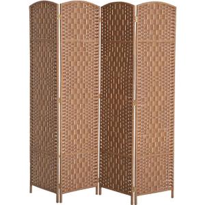 HOMCOM Room Divider 4 Panels Folding Privacy Screen 6FT Tall Portable Wicker Weave Partition Wall Divider for Bedroom Home Office, Natural Wood