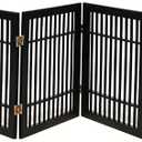 Urnporium Pet Dog Gate Freestanding, Strong Durable Folding Wooden Fence, Portable Acacia Hardwood Safety Barrier for Indoor & Outdoor Use (Black Pet Gate, 10 Panel 24" Tall)