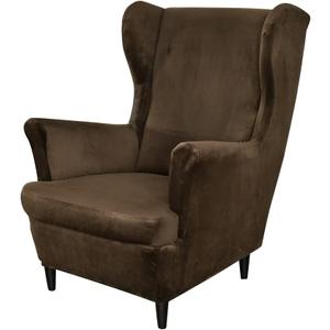 Wing Chair Slipcovers, 2 Piece Stretch Wingback Chair Cover Soft Velvet Armchair Covers with Elastic Bottom for Living Room Bedroom (Brown)