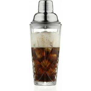 Cut Crystal Cocktail Shaker Set (15oz Lead-Free Crystal Mixer with Stainless Steel Lid & Pour Spout & 4 Recipe Coasters) Premium Bar Tool for Home Bar