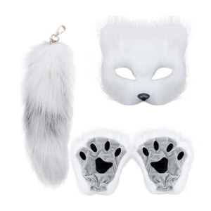 YXCFEWD Cat Mask Therian Tail with Paws Furry Halloween Therian Gear Stuff Wolf Fox Costume for Cosplay Over 1 years Old (Pure Black)