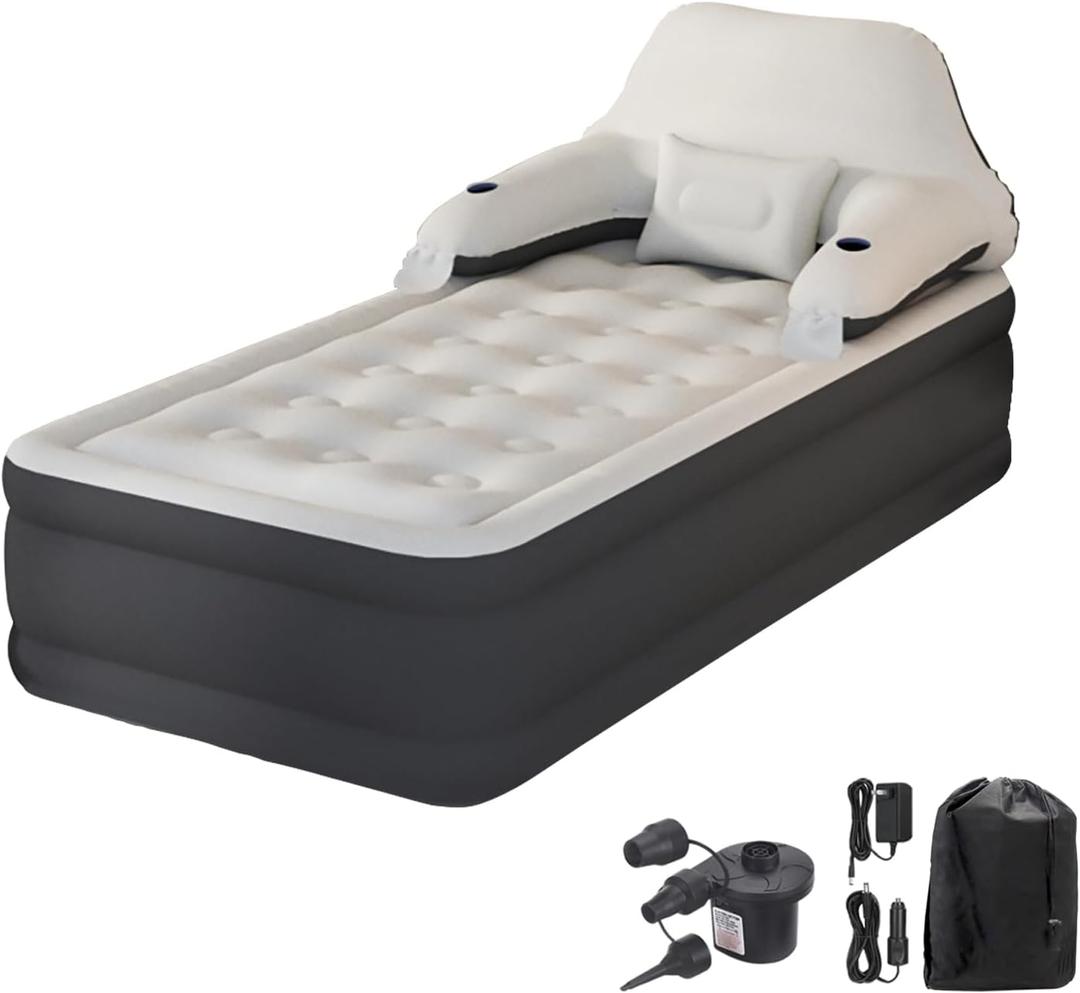 DIMAR GARDEN Twin Size Air Mattress with Headboard and Pump,Blow Up Mattress Inflatable Bed with Pillows