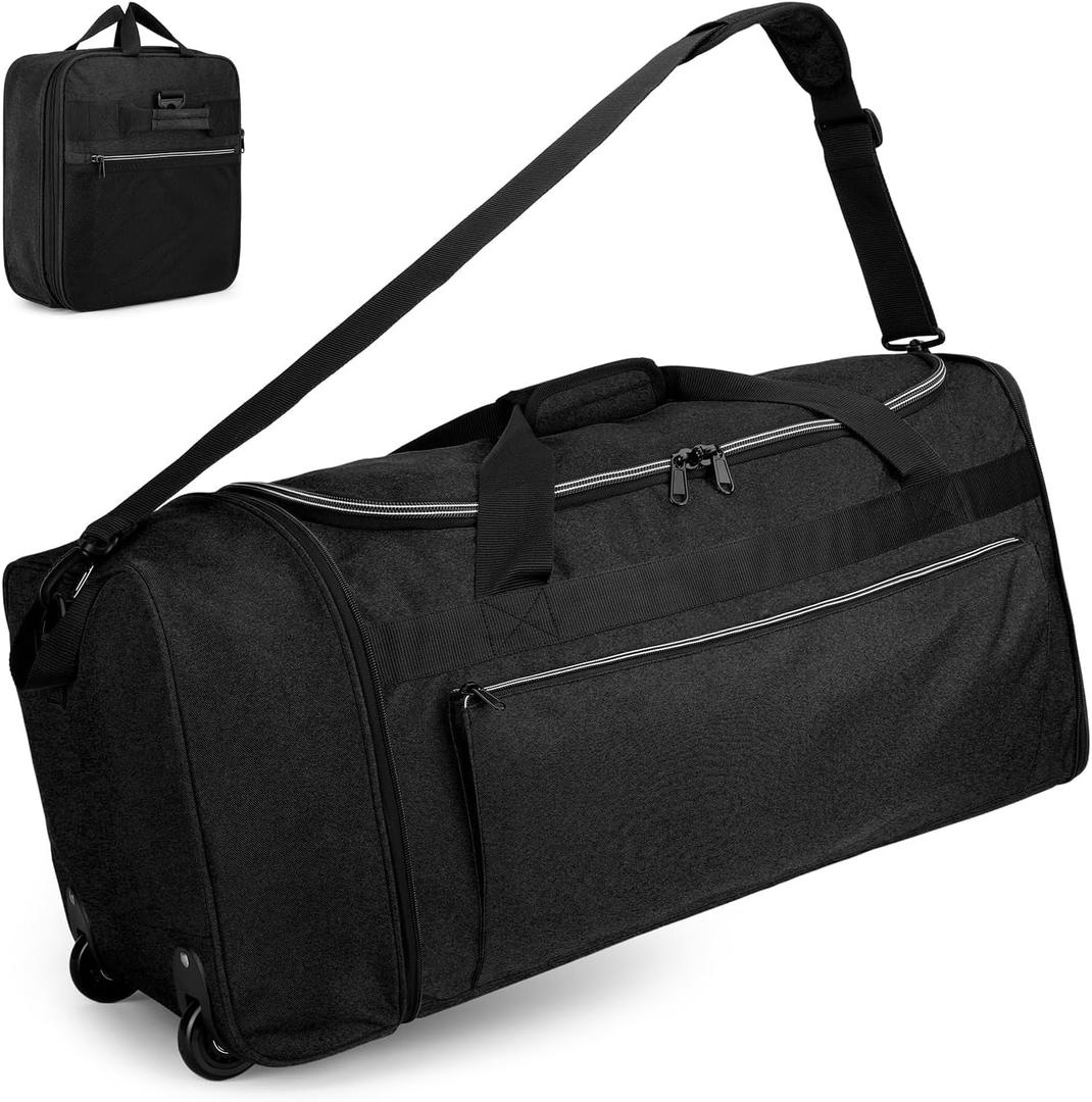uarition 70L Foldable Rolling Duffle Bag with Wheels | 28” Large Duffle Bag for Travel, Carry On Luggage Duffel Bag for Traveling/Camping/Moving, Water Resistant, Black