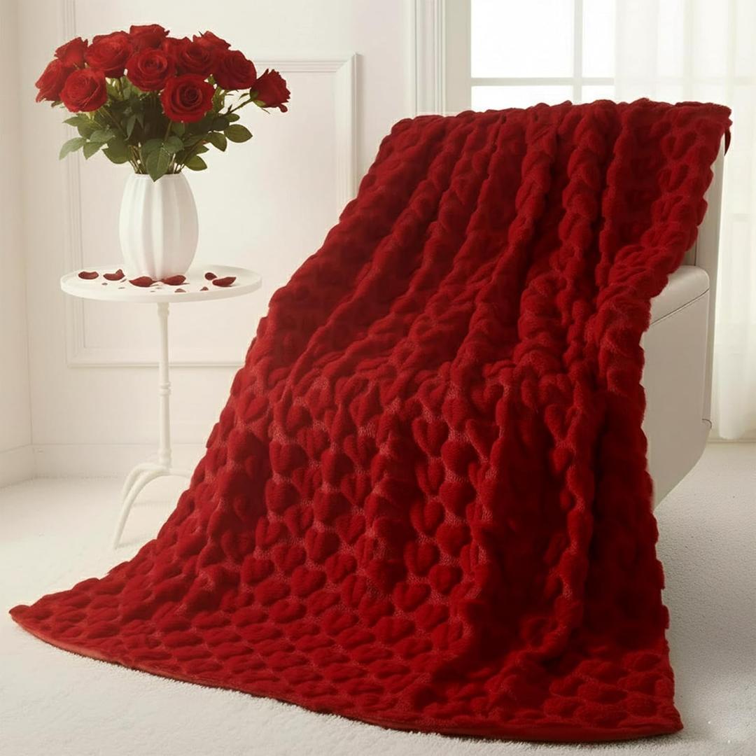Valentines Day Red Love Heart Throw Blanket 50x60 Inch,Soft and Warm Heart Throws Valentines Day Gifts for Wife Women Couch Sofa Bed Decor