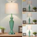 30" Tall Metal Table Lamps Set of 2, Touch Control Bedside Lamps for Bedroom Nightstand, 3-Way Dimmable Farmhouse Lamp for Living Room with Charging Ports, Retro Green (2 LED Bulbs Included)