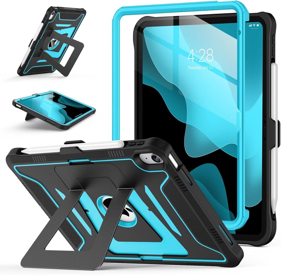 Soke Case for iPad (A16) 11th Generation 11-Inch 2025 /10th Generation 10.9-Inch 2022, with Screen Protector and Multi-Angle Kickstand, Rugged Full Body Heavy Duty Protective Cover - Black CyanBlue
