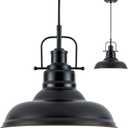 Zlepmlla Famrhouse Pendant Light, Black Pendant Light Fixture with Metal Dome Shade, Adjustable Height Hanging Light for Kitchen Island, Living Room, Bedroom