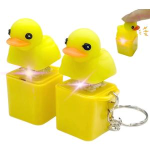 Duckys Quacking Fidget Toy - Duck Keychain with Quacking Sound & Colorful Lights, Portable Duck Quacking Keychain for Stress & Anxiety Relief Fun Sensory Toy (Yellow-2 PCS)
