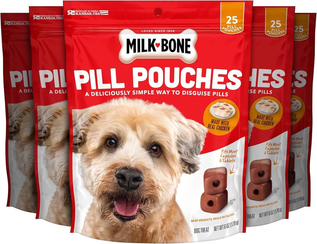 Milk-Bone Pill Pouches Dog Treats With Real Chicken, 25 Count Bags (Pack of 5; 125 Total Treats) BBD 09/05/26