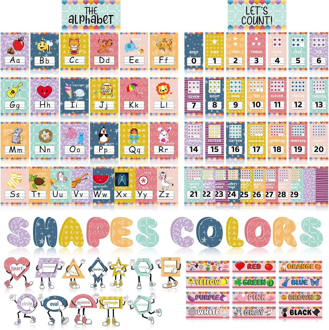 Junkin 96 Pieces Colors and Shapes Bulletin Board Number Alphabet Letters Posters for Classroom Wall Decor Toddler Educational Preschool Posters Kids Early Learning Cards(Happy Day) Junkin 96 Pieces Colors and Shapes Bulletin Board Number Alphabet Letters Posters for Classroom Wall Decor Toddler Educational Preschool Posters Kids Early Learning Cards(Happy Day)
