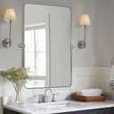 MOON MIRROR 20" x 28" Brushed Nickel Metal Framed Pivot Rectangle Bathroom Mirror, Silver Tilting Rounded Rectangular Vanity Mirror for Wall Mounted Hangs Vertical Only