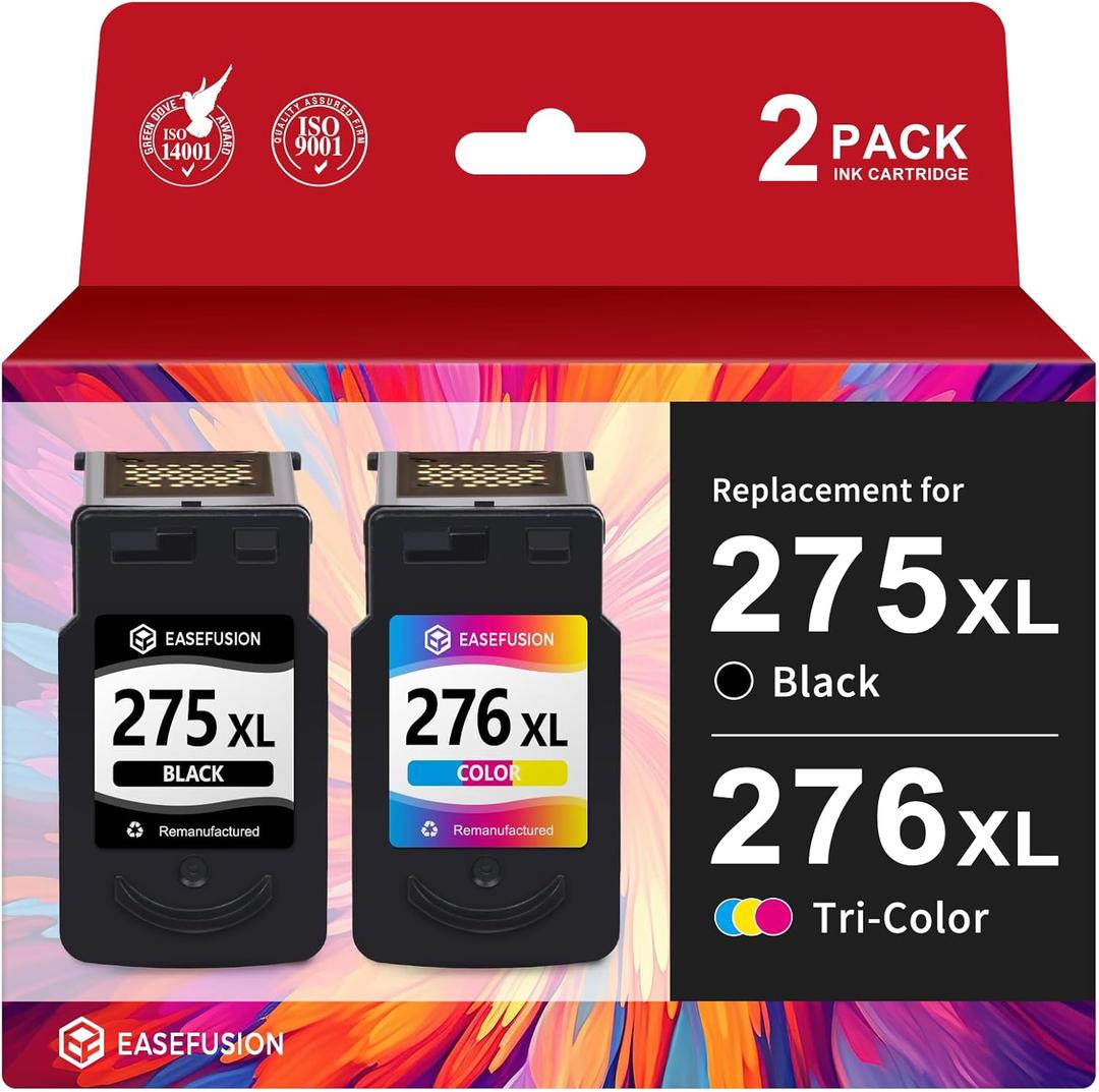 275XL 276XL Replacement for Canon Ink 275 and 276 PG-275 CL-276 Black Color Ink Cartridges Combo Pack Compatible with PIXMA TS3522 TR4720 TR4700 TS3722 TS3500 TR4722 TS3720 TS3520 Printers
