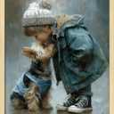 Cute Child Wall Art Prints Handsome Little Boy And Puppy Poster Canvas Art Wall Decor Picture For Bedroom Baby Room Bathroom Wall Decor Aesthetic Home Artwork 8"  10" With Framed (MK02.)