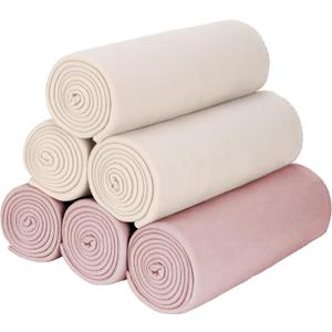 Fleece Throw Blankets Bulk Fleece Blankets Solid Wholesale Lightweight Warm Soft for Pet Bed Sofa Couch Office Wedding Gifts Travel Seasons Beige and Pink 50x60 Inches Pack of 6