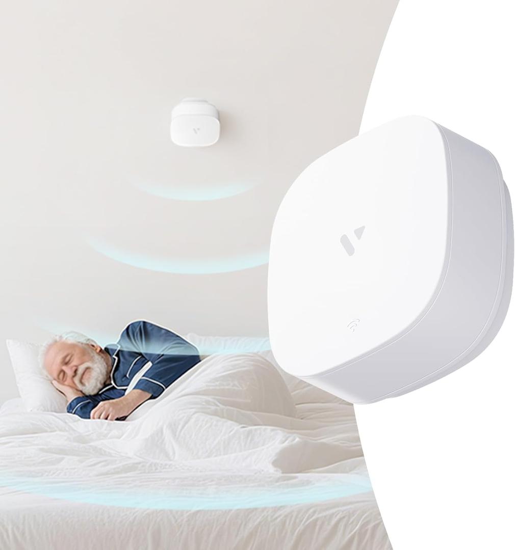 60GHz mmWave Radar Sleep Monitor, Non-Wearable Heart Rate and Breathing Sensor, WiFi Smart Presence Detector for Elderly Care, Real-Time Vital Signs Tracker, Compatible with Alexa & Google Home