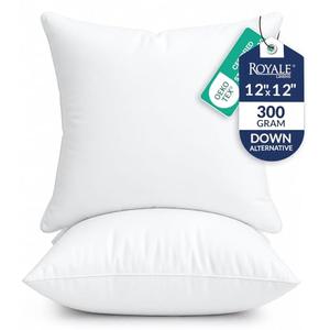 ROYALE LINENS 17 x 17 Pillow Insert - Down Alternative Throw Pillows Insert - Square Pillow Pack of 2 White - Bed & Couch Pillows - Inner Cushion for Bed, Cushion for Living Room - Shams Stuffer