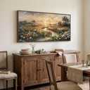 Large Framed Vintage Sunset Landscape Wall Art for Living Room, 60x30 Inch, 28.5"L x 57"W