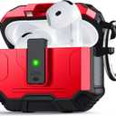 for AirPods 4 Case Cover [Safety Lock] [Magnetic One-Click Open] [Military Shockproof Armor] Double Rugged Outdoor Wireless Charging Case for AirPods 4th Generation with Keychain, Red