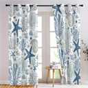 Coastal Curtains for Bedroom, Summer Beach Curtains for Windows, Blue Starfish Window Curtain Ocean Shell Nautical Curtain 52 x 84 Inch Long 2 Panels Seashell Kitchen Window Decor Living Room