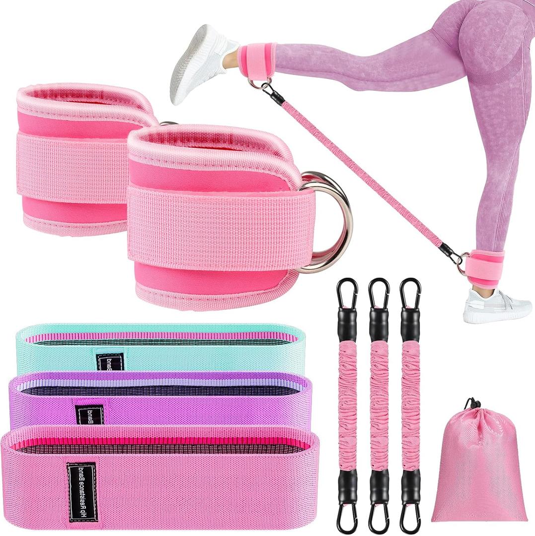 9 Pcs Ankle Resistance Bands with Cuffs, Glutes Workout Ankle Weights for Women Working Out, Exercise Bands Set with Ankle Straps for Leg Butt Exercise Equipment - Perfect for Home Workouts