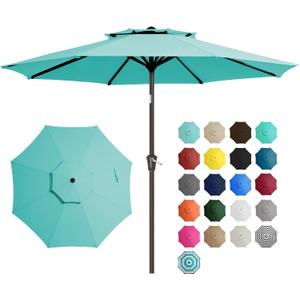 JEAREY 9' 2-Tiers Patio Umbrellas Outdoor Table Market Umbrella w/Push Button Tilt/Crank, 8 Sturdy Ribs, UV Protection Waterproof Sunproof(Teal)