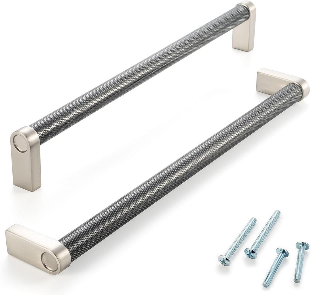 Pack of 1, 8-13/16 Inch Knurled Black and Nickel Cabinet Pulls Matte Black and Brushed Nickel Cabinet Handles AP1311 Knurled Kitchen Hardware for Cabinets Drawers Dresser Cupboard Bedroom Bathroom