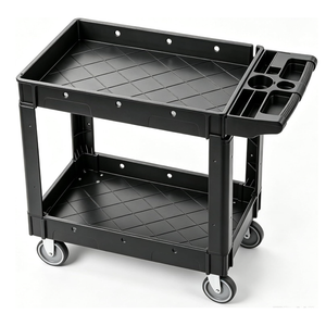 VEVOR Utility Service Cart, 2 Shelf 550LBS Heavy Duty Plastic Rolling Utility Cart, Medium Lipped Shelf, 360° Swivel Wheels, Ergonomic Storage Handle for Warehouse Garage, Black