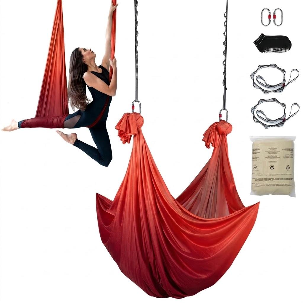 Aerial Yoga Hammock & Swing,4.4 Yards, Aerial Yoga Starter Kit with 100gsm Nylon Fabric, Full Rigging Hardware & Easy Set-up Guide, Antigravity Flying for All Levels Fitness Bodybuilding, Red