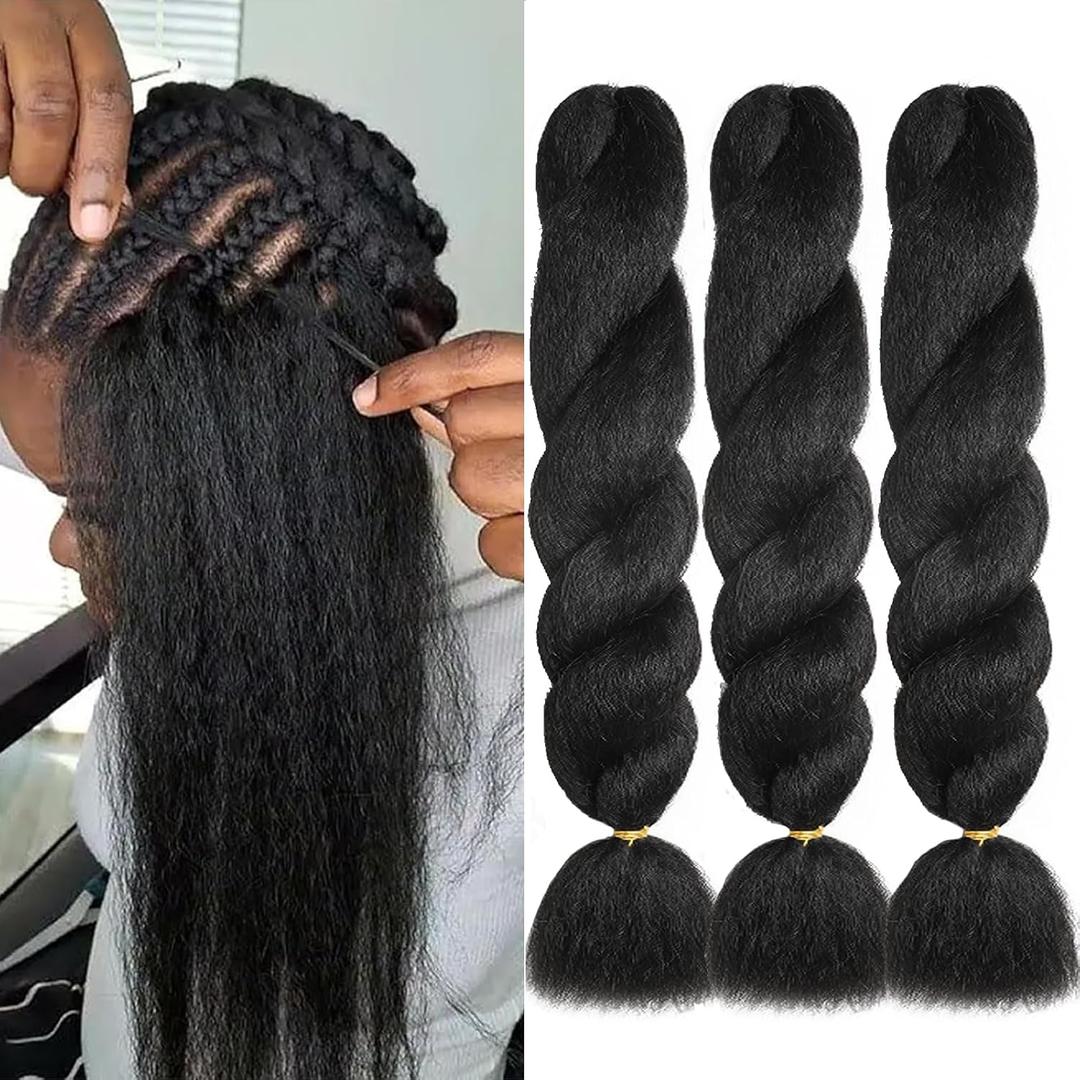 26 Inch Kinky Straight Vixen Crochet Hair Bundles Natural Black Yaki Premium Synthetic Fibers for Black Women Hair Extension(1B#, 26inch (Pack of 3)