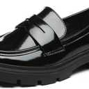 Women's Chunky Platform Loafers with Buckle Patent Leather Black Penny Loafers Fashion Office Work Business School Dressy Casual Shoes Comfortable Slip-on (Size 8)